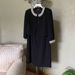 Tahari black dress with pearl trimmed jacket - size 10